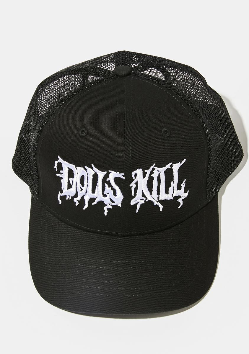 Dolls Kill Embroidered Logo Trucker Hat Black/White