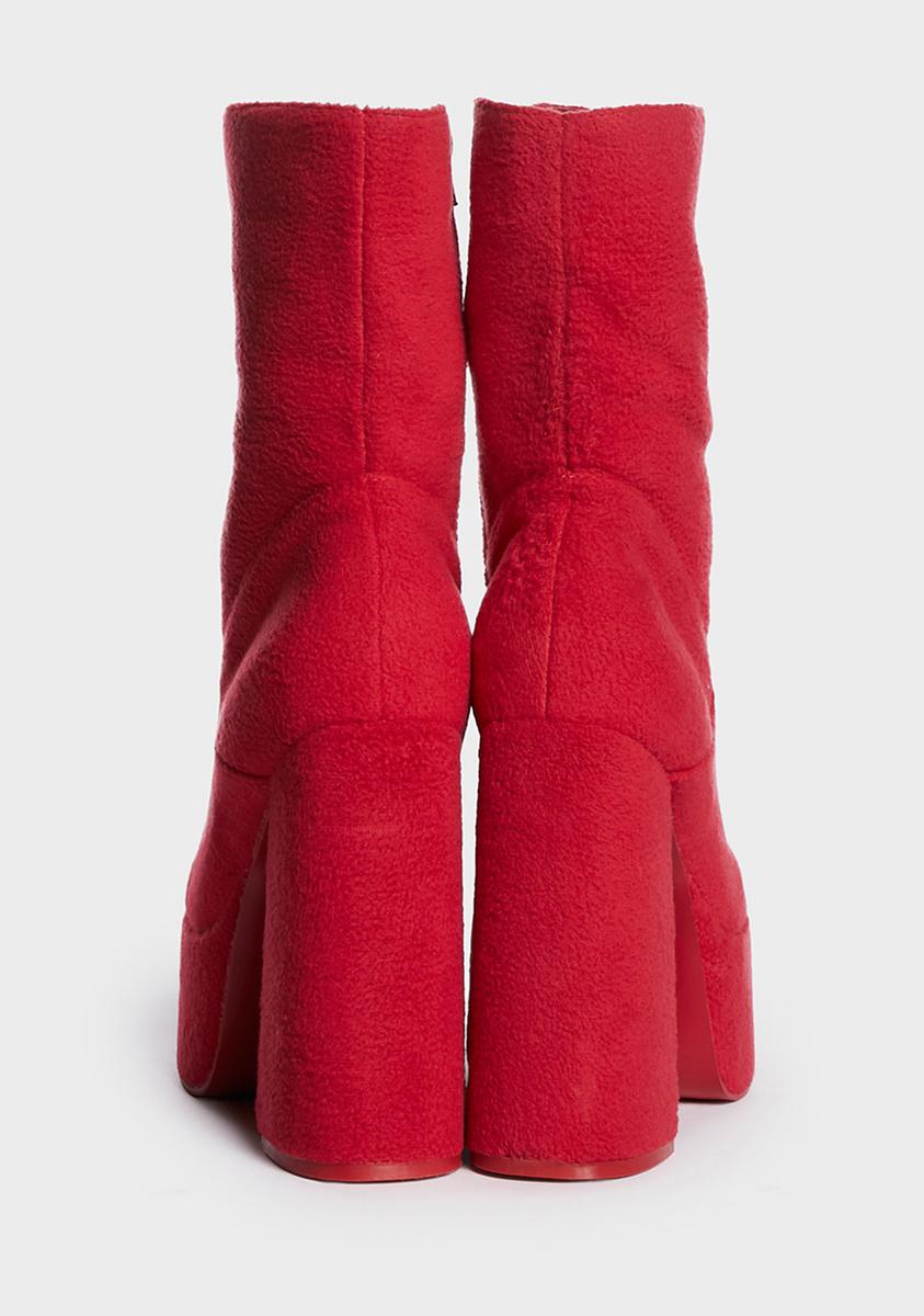 Koi Footwear Teletubbies Fuzzy Velour Platform Boots Red Dolls Kill