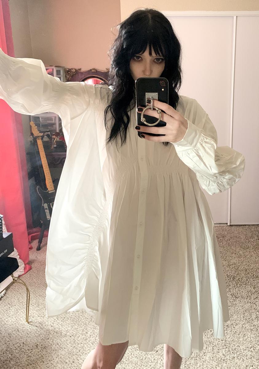 White Hotaru Pleated Shirt Dress