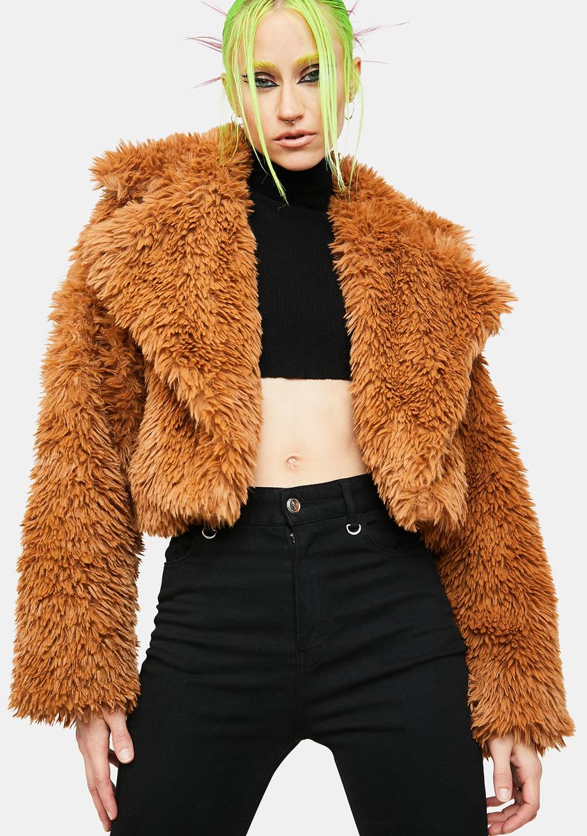 Faux Fur Oversized Jacket - Brown