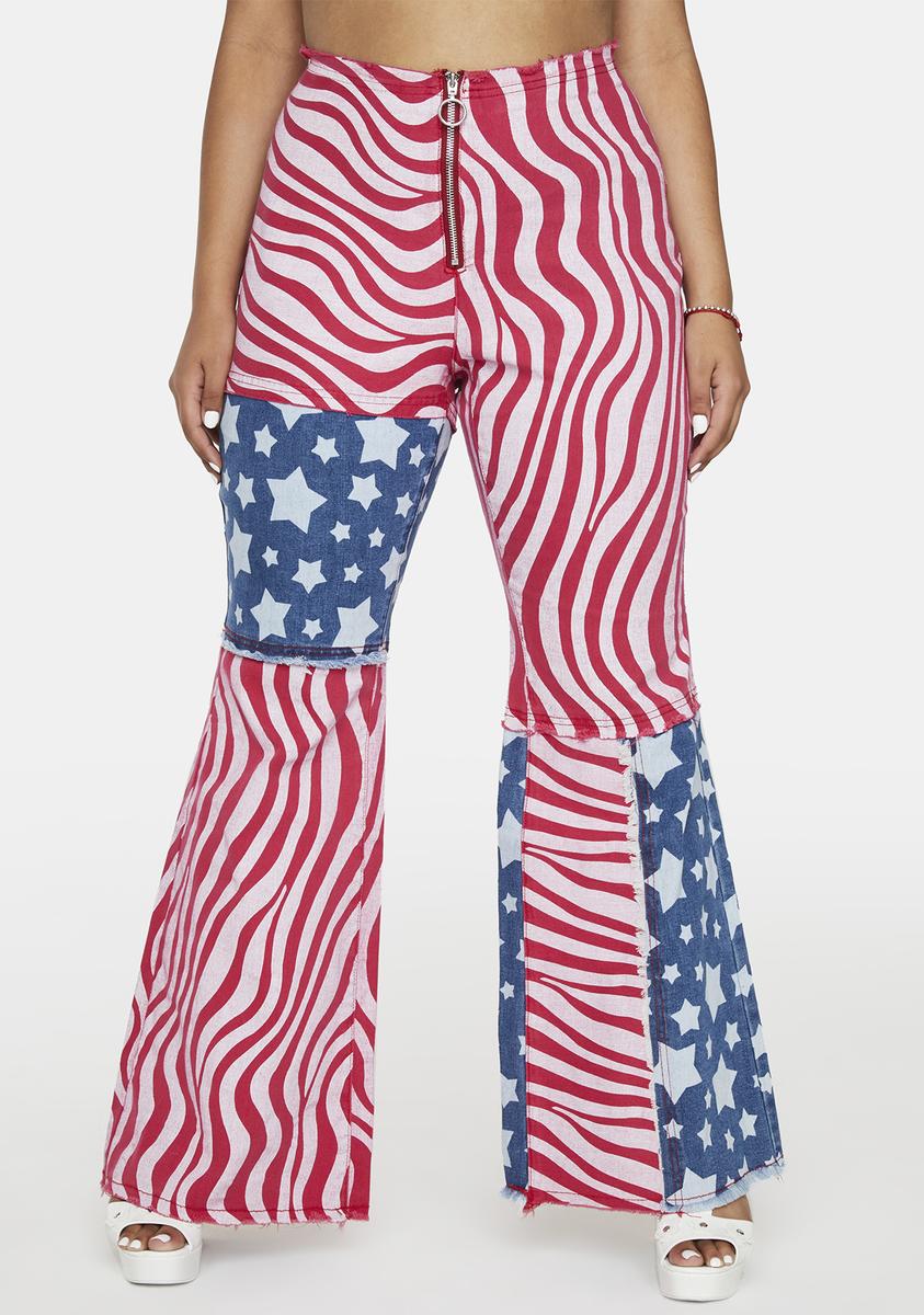 Plus Size Delia's Wavy Stripe Star Patchwork Denim Flare Pants – Dolls Kill