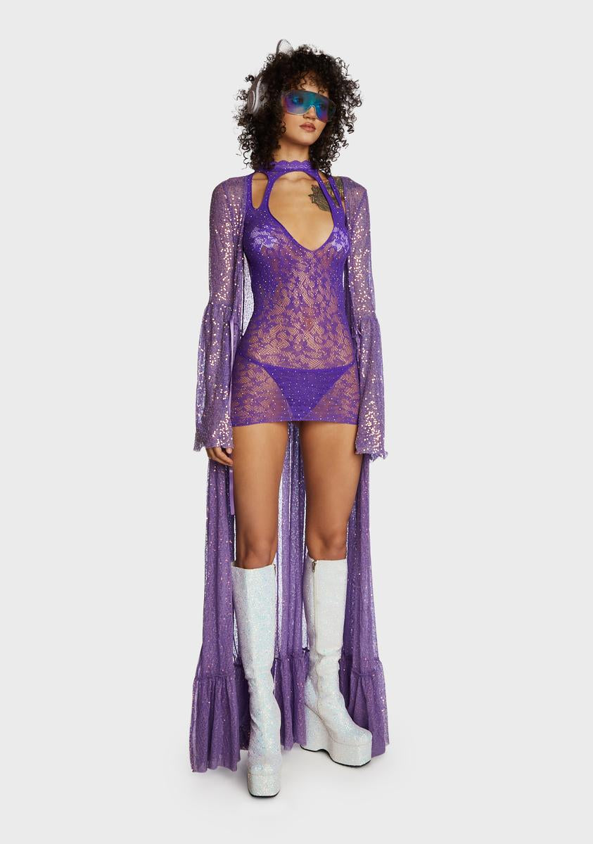 purple fishnet dress OP Robin Cosplay Costume Purple Square Neck Lace Dress with Fishnet Stockings