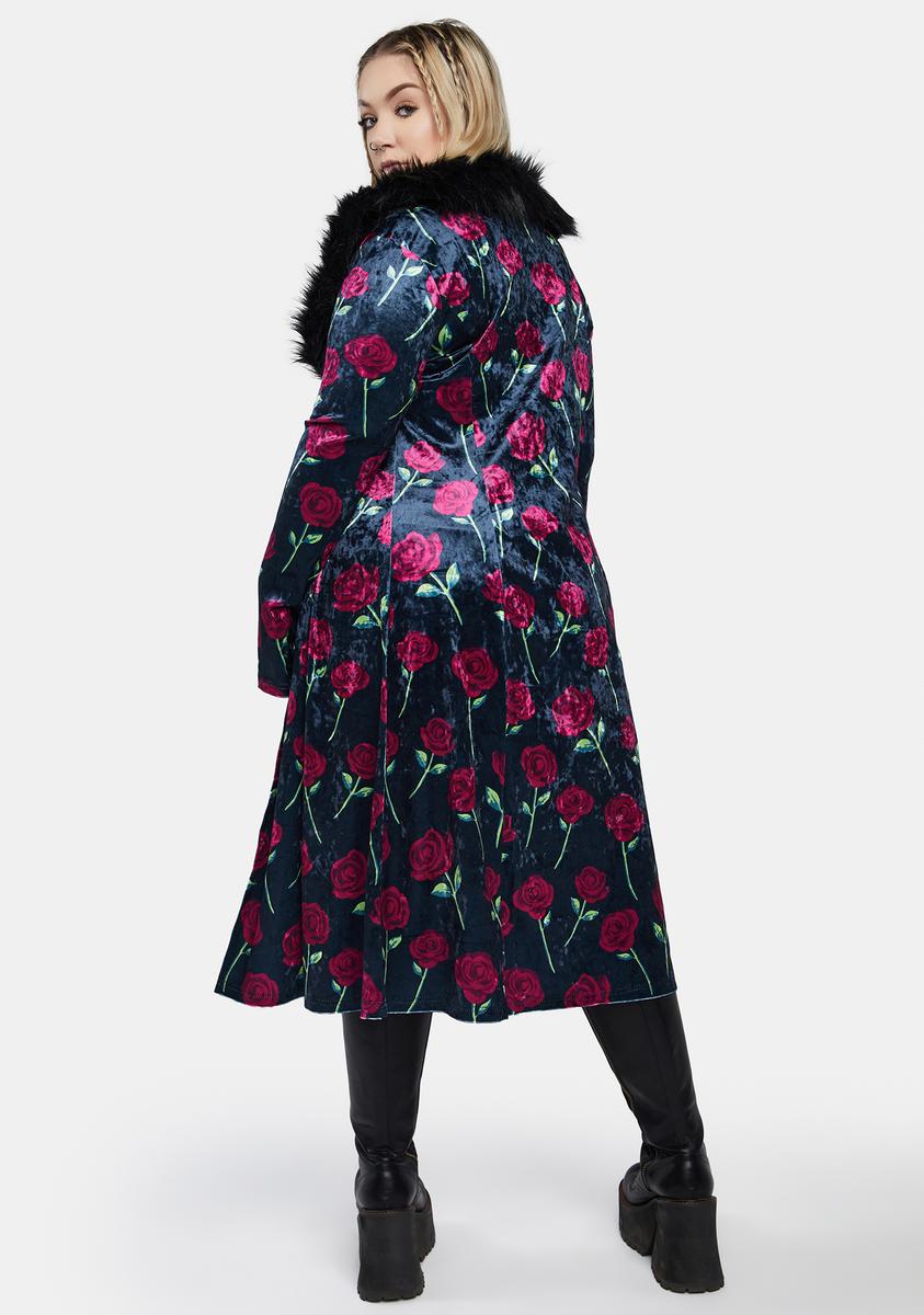 dELiA*s by Dolls Kill Plus Size Velour Rose Print Duster Black