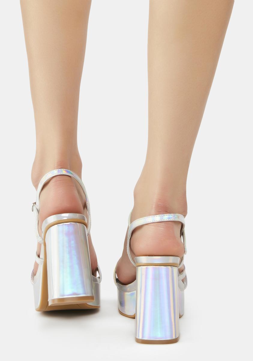 strappy silver platforms