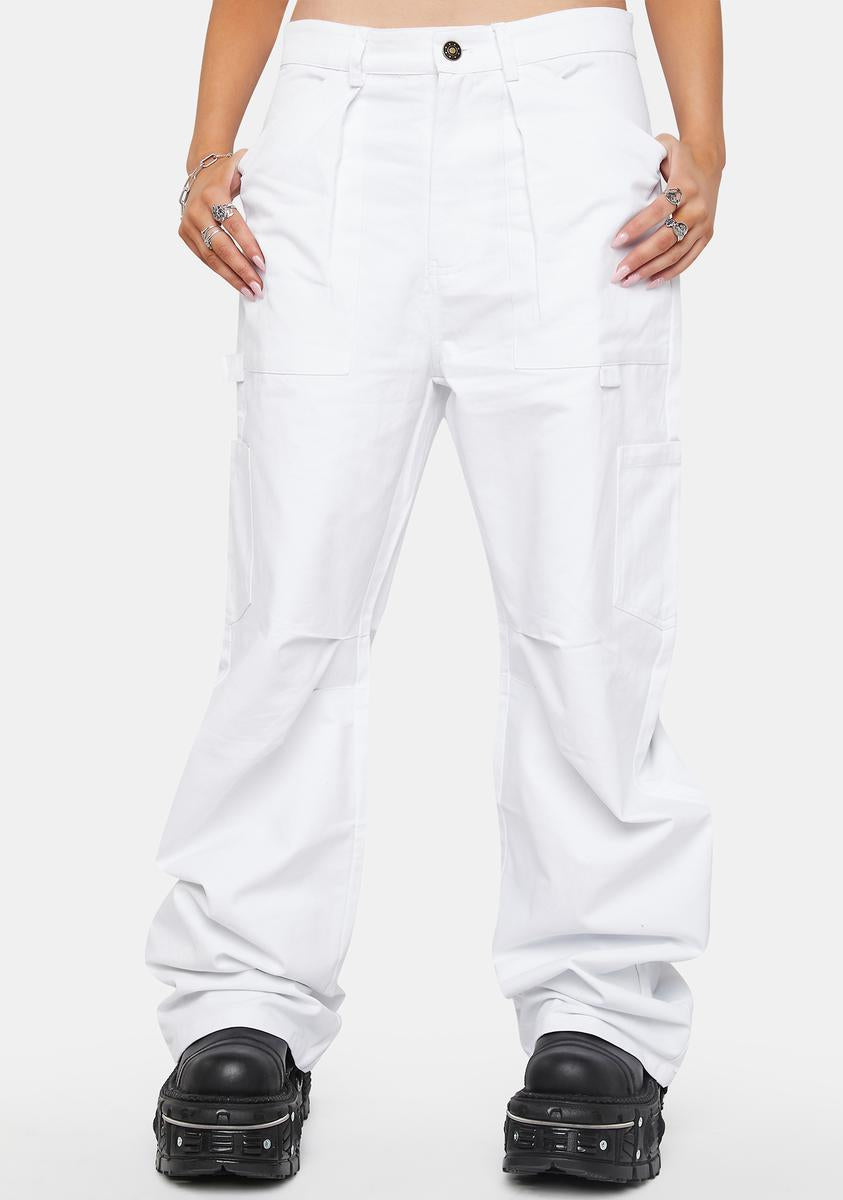 Lioness Baggy Low Rise Twill Pants - White – Dolls Kill