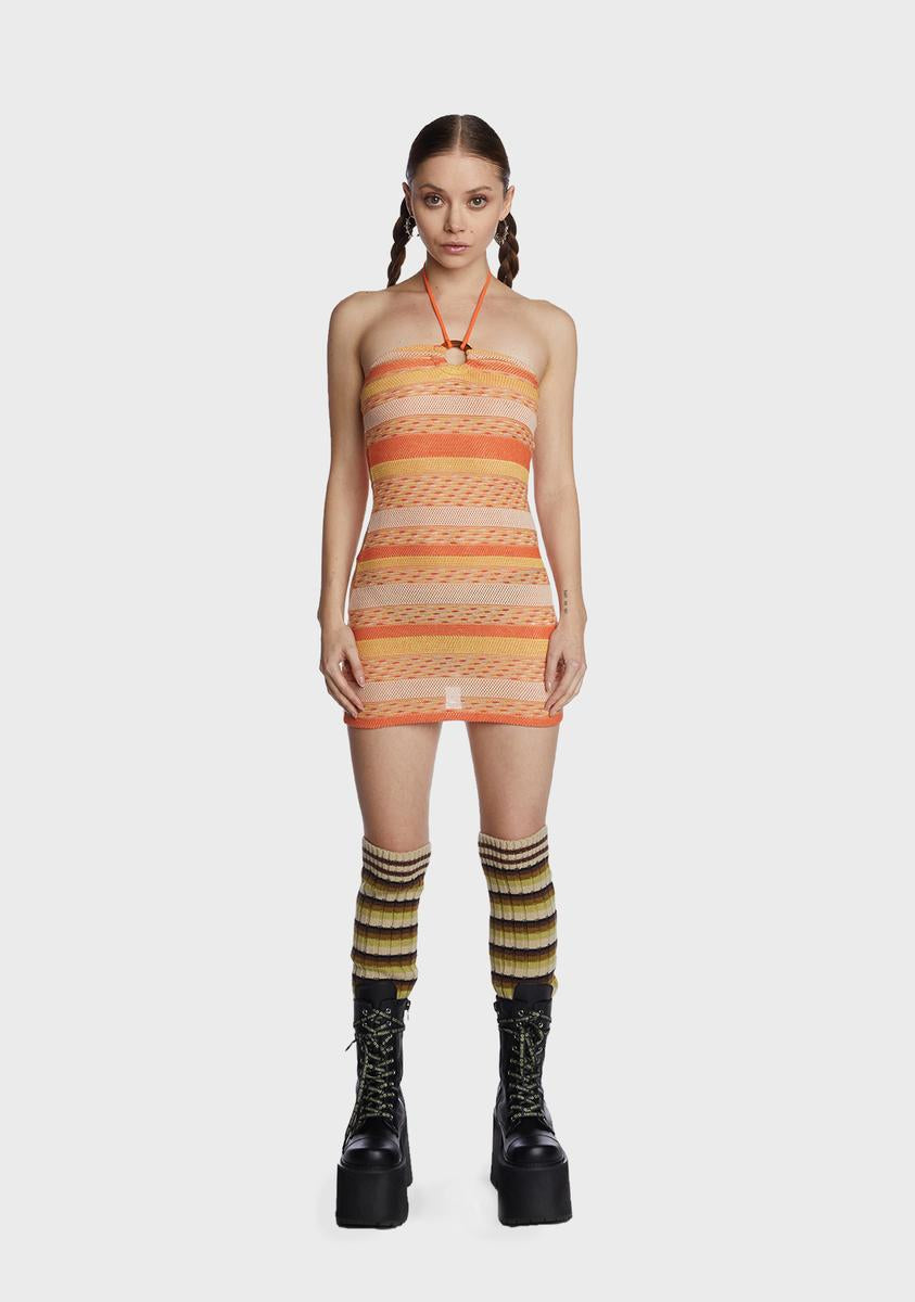NGOrder Striped Knit Halter Mini Dress Orange Dolls Kill