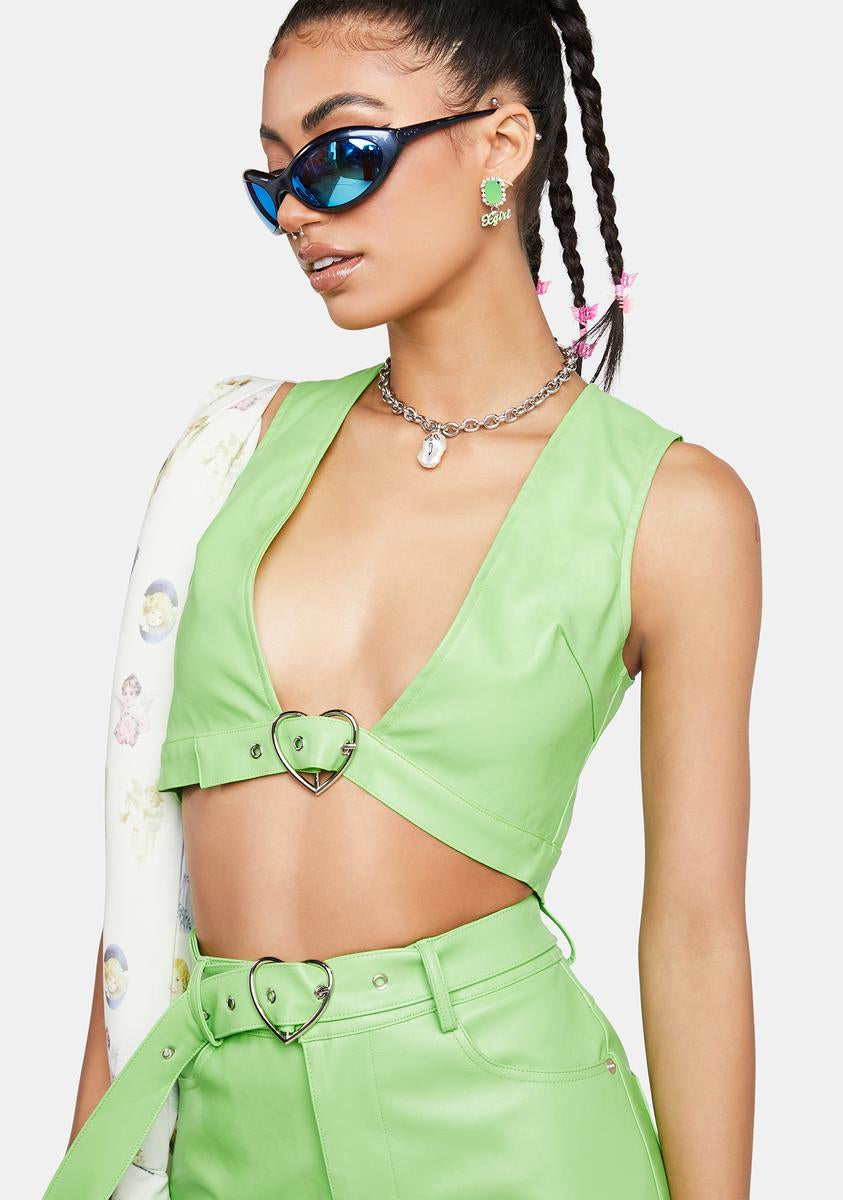 buckle crop top neon
