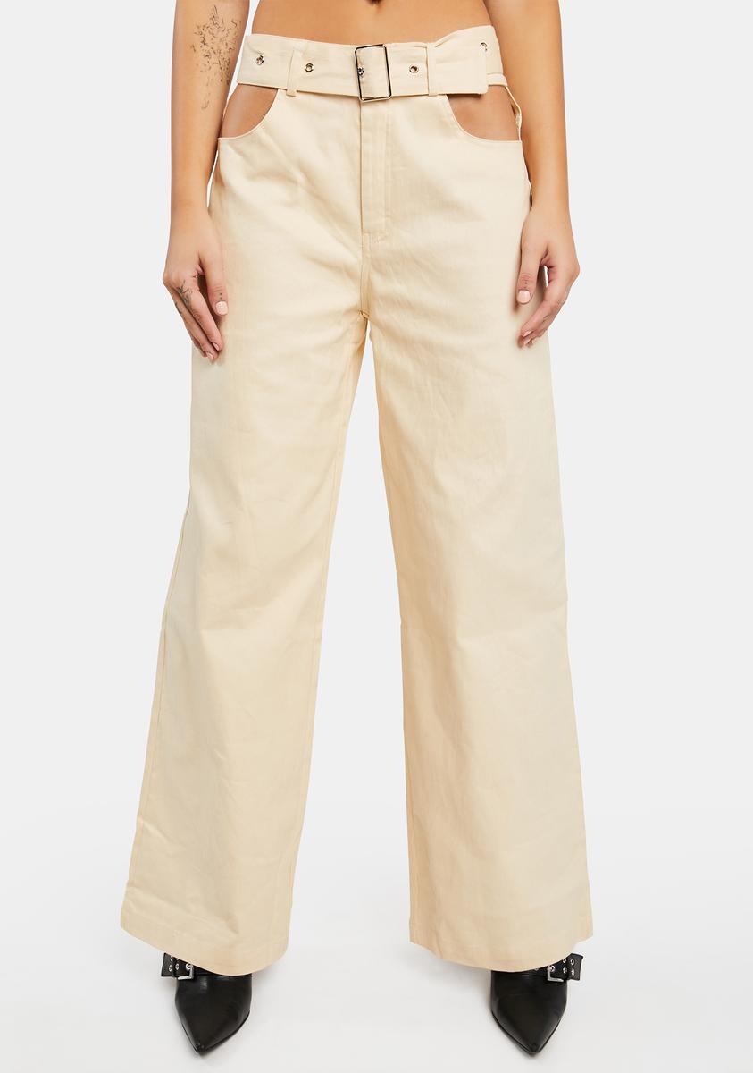 Bailey Rose Cut Out Belted Flare Pants - Cream – Dolls Kill