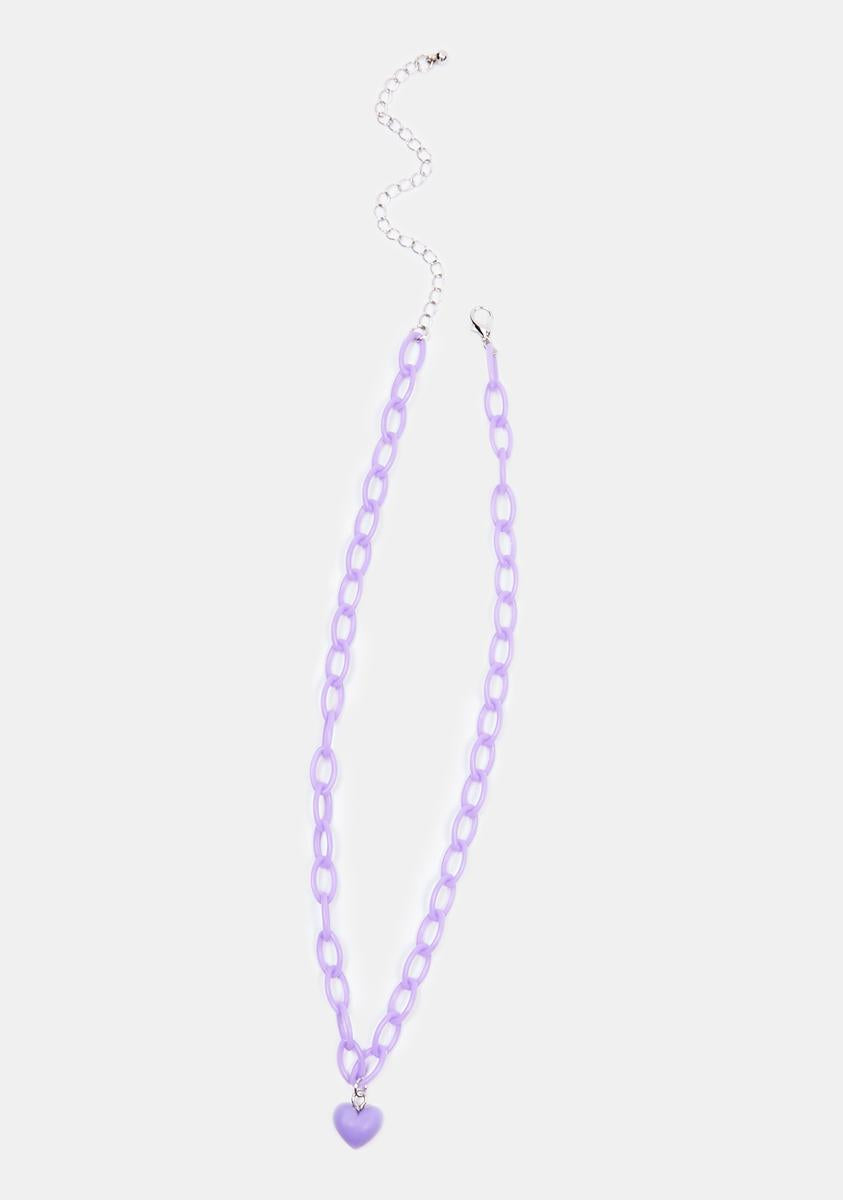 Silver Heart Choker With Pastel Purple Layered Chain Necklace Dolls Kill