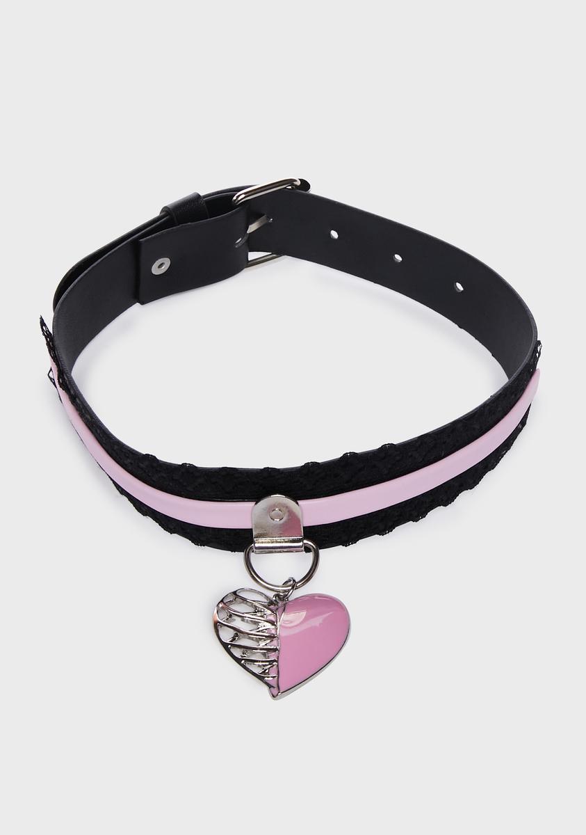 Rib Cage Heart Charm Choker - Black/Pink – Dolls Kill
