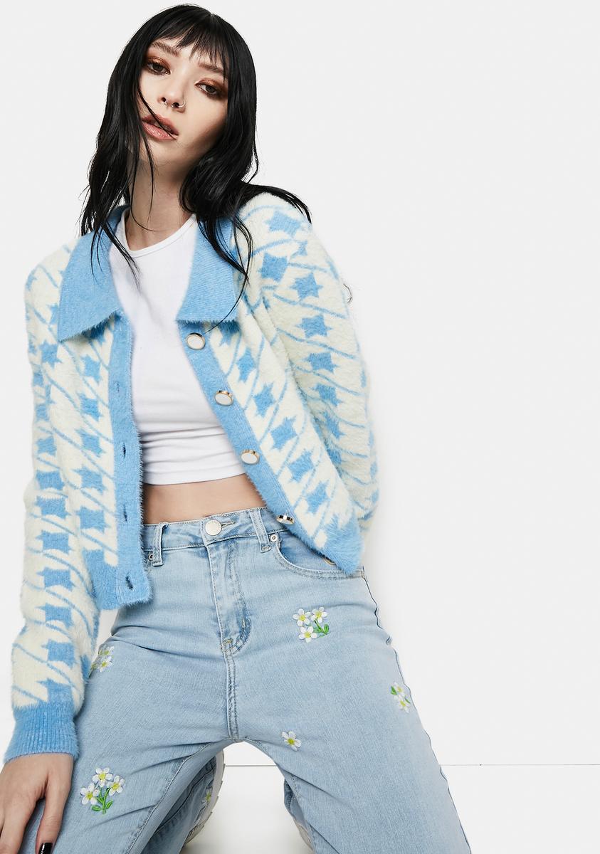 Blue Houndstooth Fuzzy Collared Cardigan Glamorous,Specials : American Fashion Style Bags On Sale Blue Houndstooth Fuzzy Collared Cardigan Glamorous,Specials : American Fashion Style Bags On Sale
