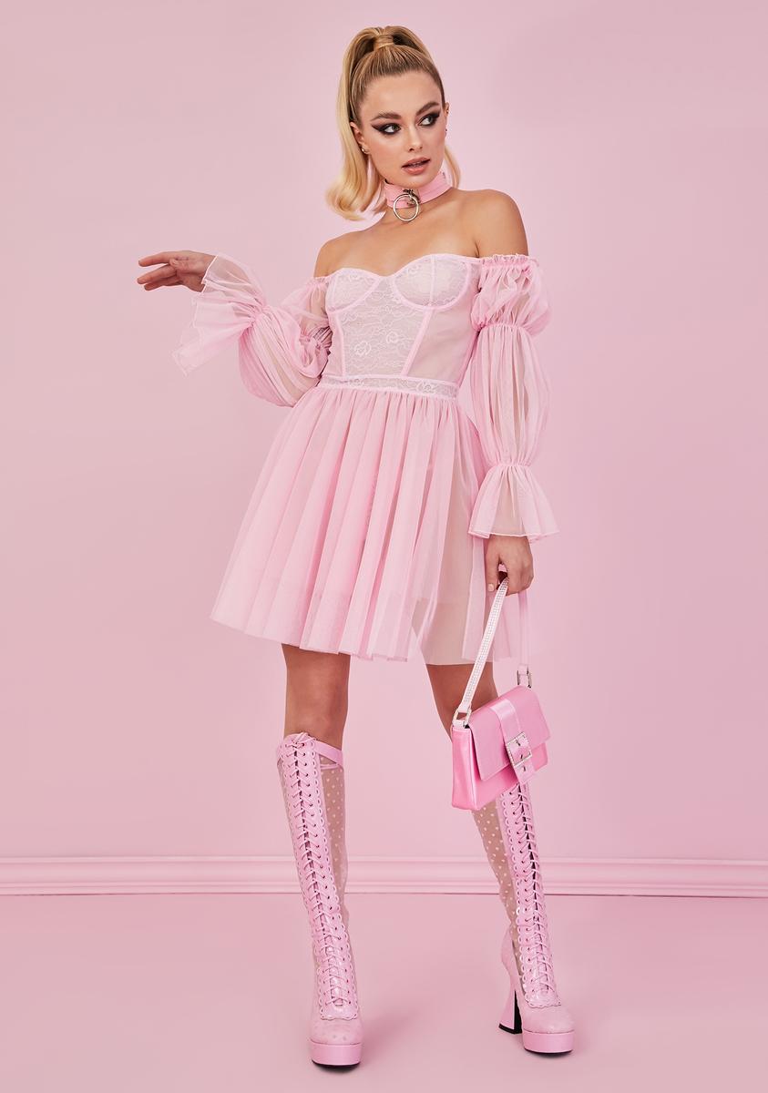 Sugar Thrillz Lace Tulle Dress - Pink – Dolls Kill