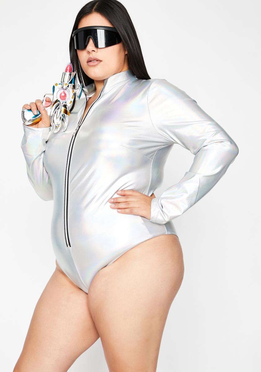 Silver Holographic Metallic One Piece Swimsuit Plus Size 