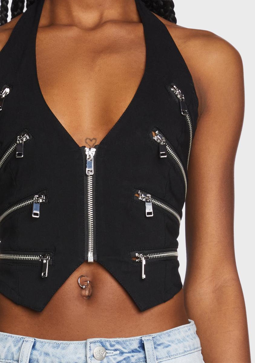 Generation Kiss Halter Zipper Crop Top - Black – Dolls Kill