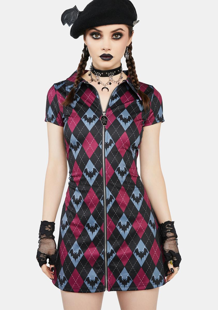 The Grave Girls Bat Argyle Mini Dress - Multi – Dolls Kill