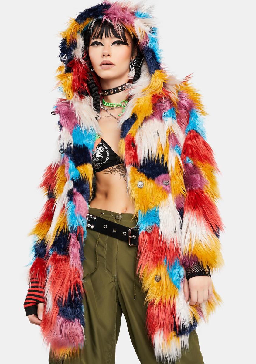 SpiritHoods Faux Fur Hood Mid-Length Coat - Multi – Dolls Kill