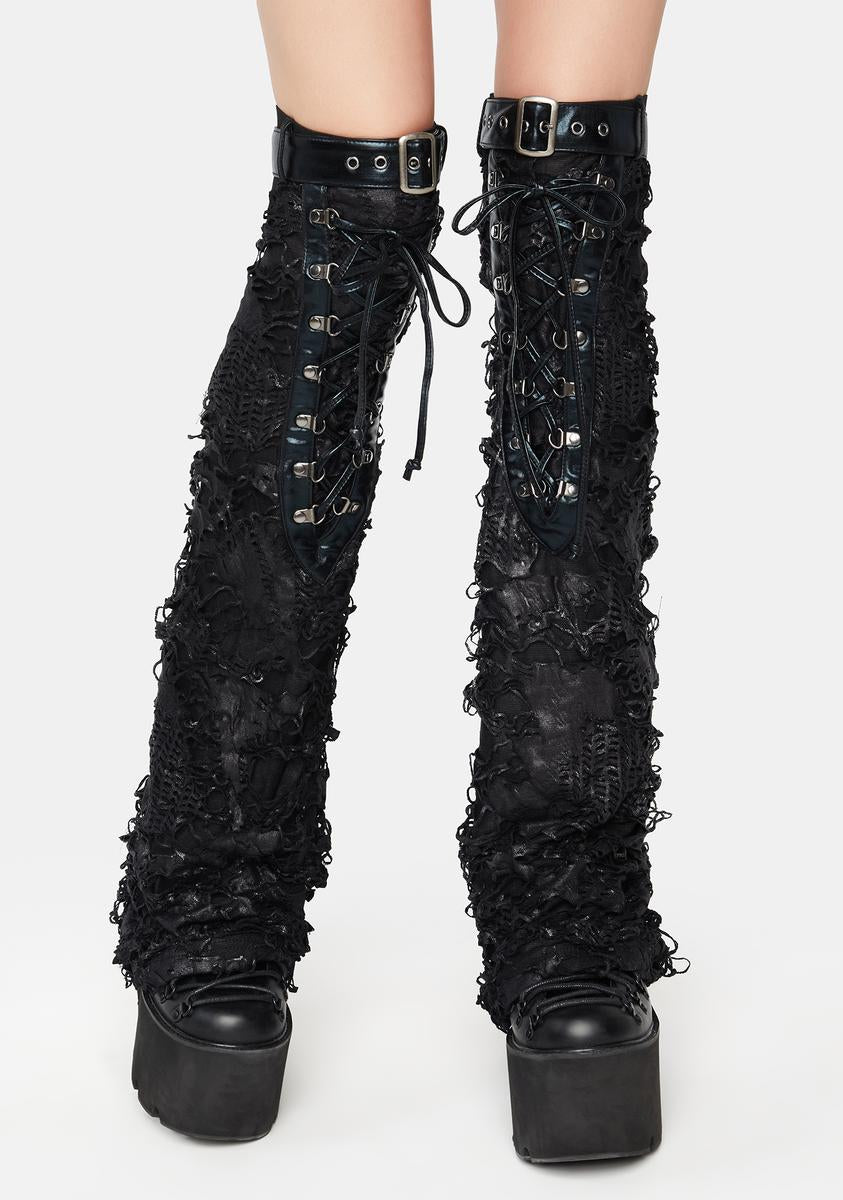 Punk Rave Distressed Knit Lace Up Leg Warmers - Black – Dolls Kill