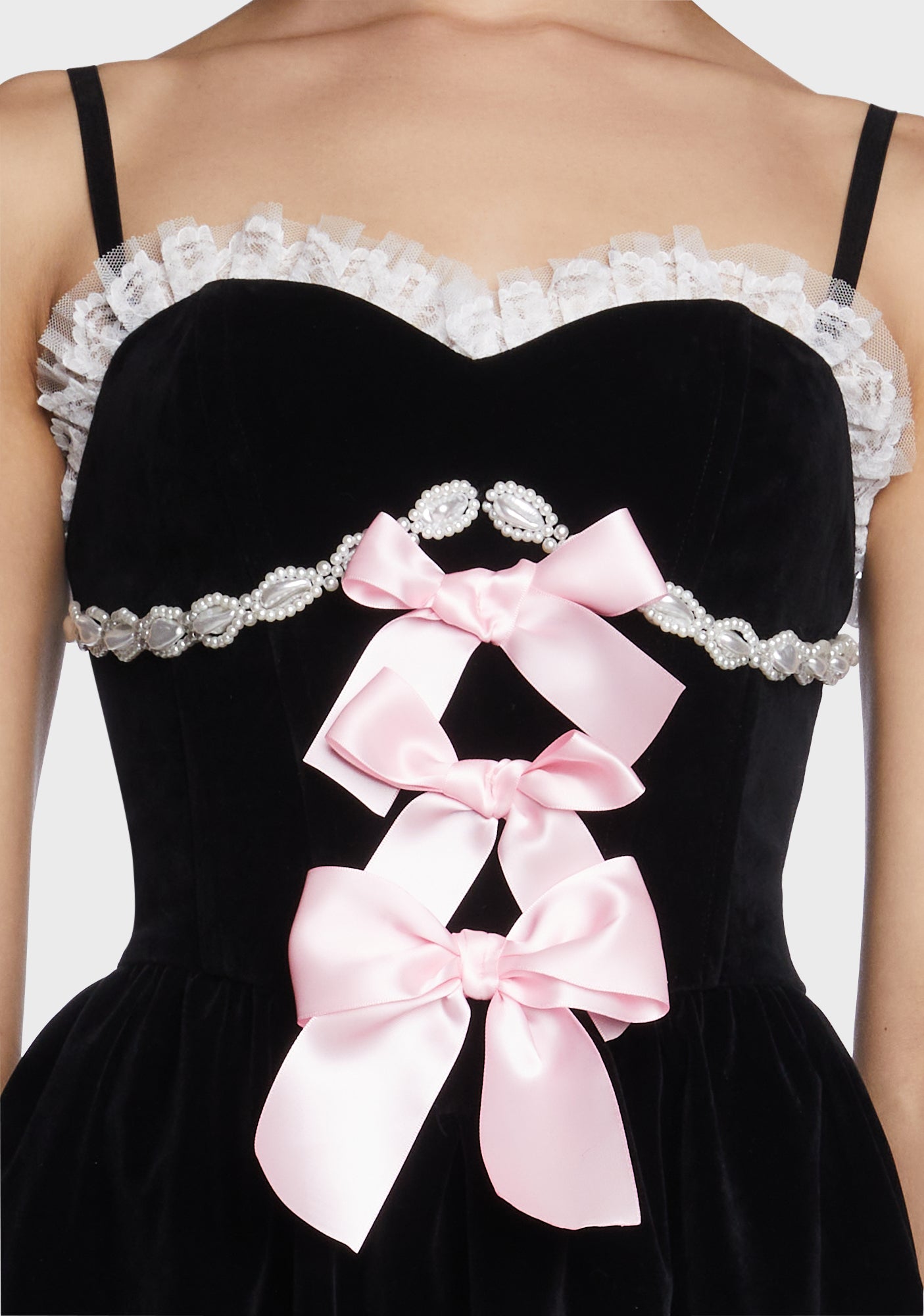 Dark In Love Velvet Bow Pearl Mini Dress