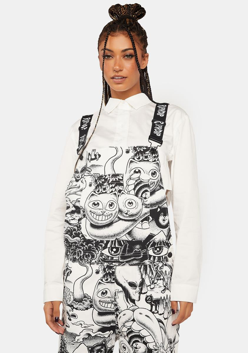RIPNDIP Graphic Trippy Overalls - Black/White – Dolls Kill