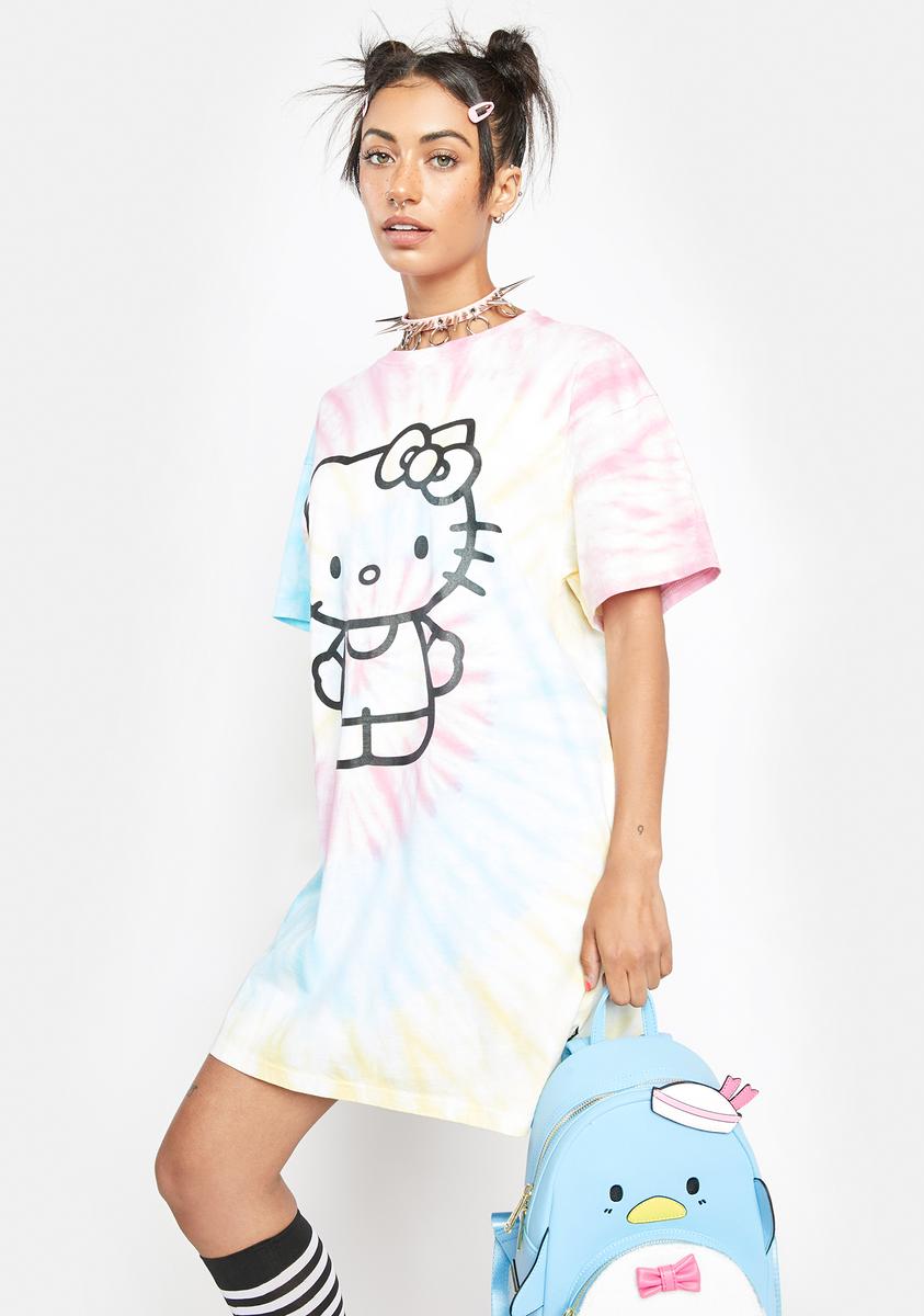 hello kitty t shirt dress Hello Kitty Punk Long-Sleeve Graphic T-Shirt Dress - Black