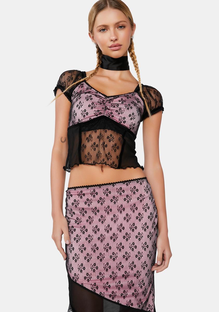 dELiA*s by Dolls Kill Jersey Floral Lace Overlay Midi Skirt Set