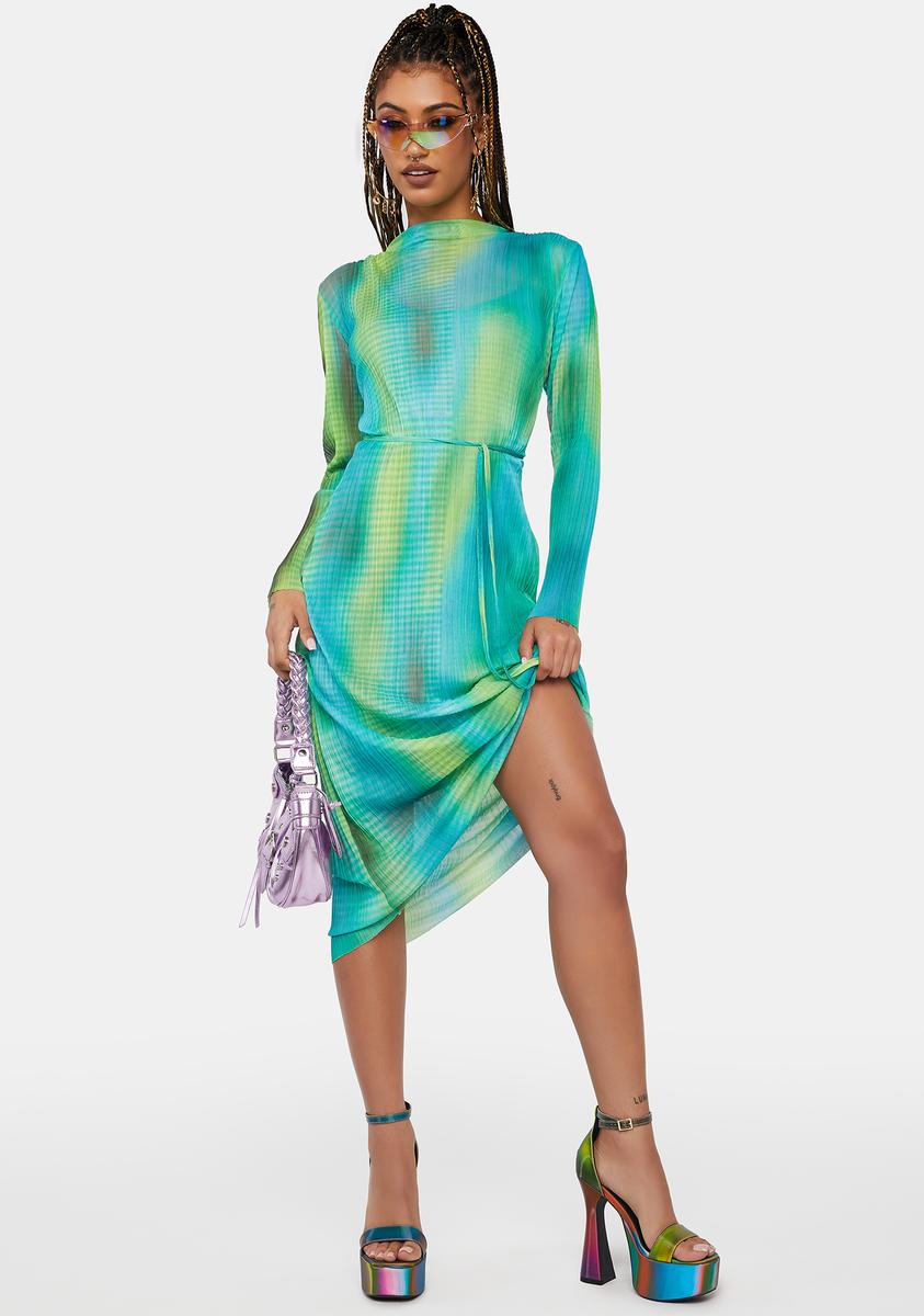 Another Girl Tie Dye Pleated Midi Dress - Green – Dolls Kill
