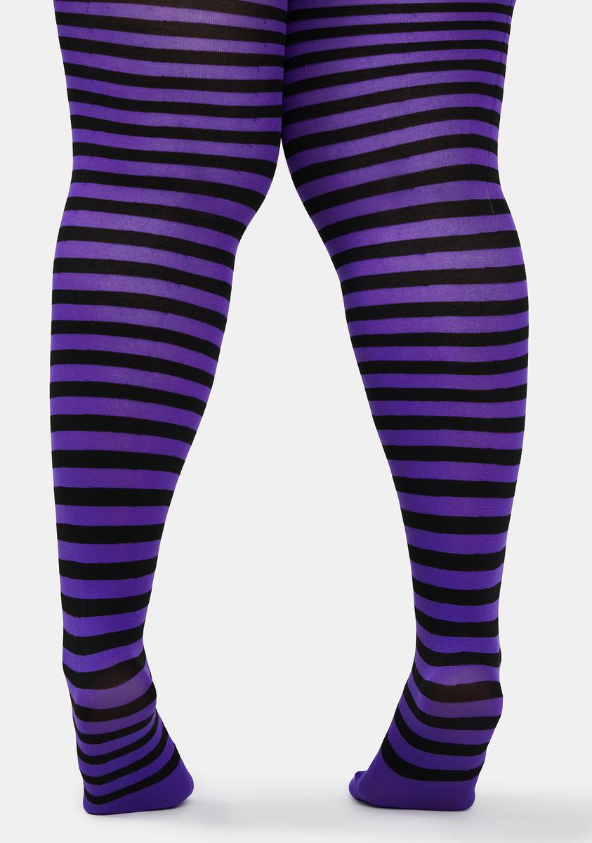 Plus size purple deals and black striped leggings