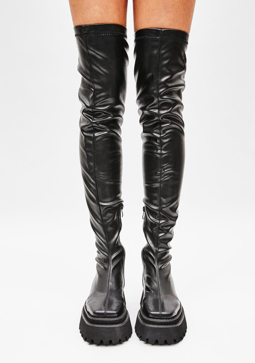 Darker Wavs Vegan Stretch Leather Over The Knee Square Toe