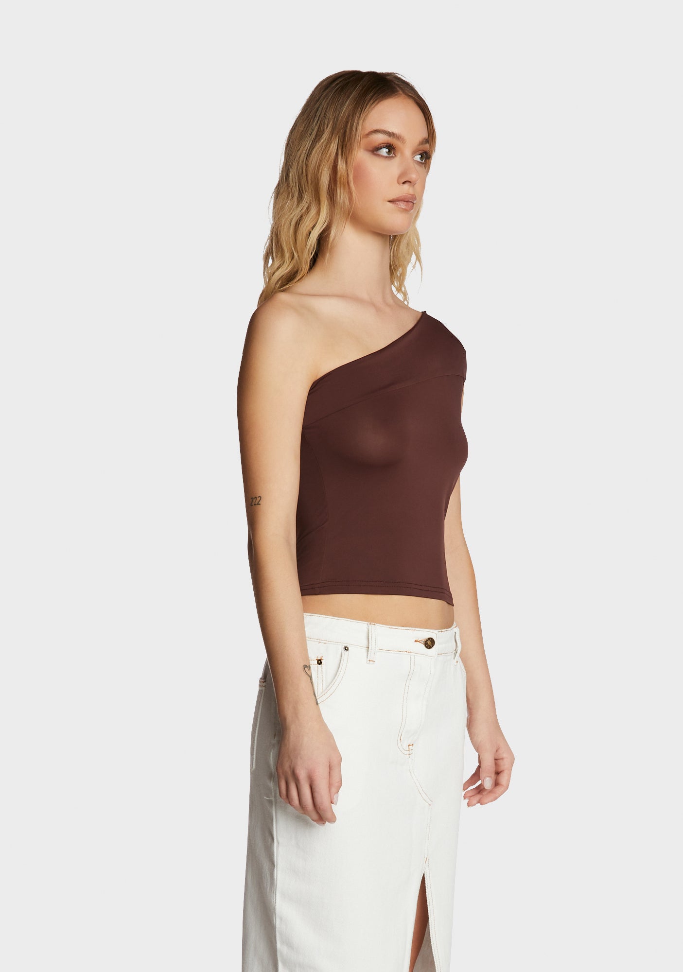 Lioness Asymmetrical Crop Top Brown – Dolls Kill