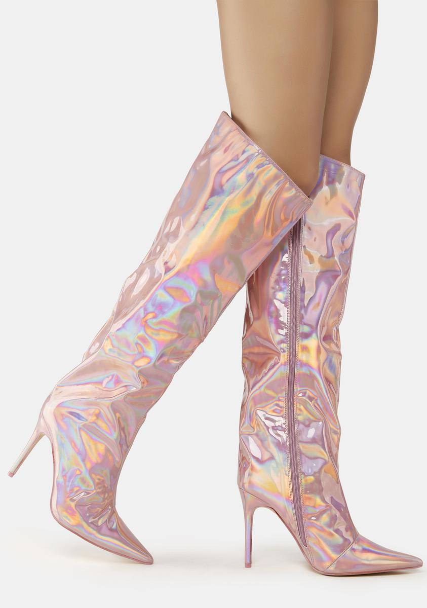 Public Desire Holographic Stiletto Boots - Pink – Dolls Kill