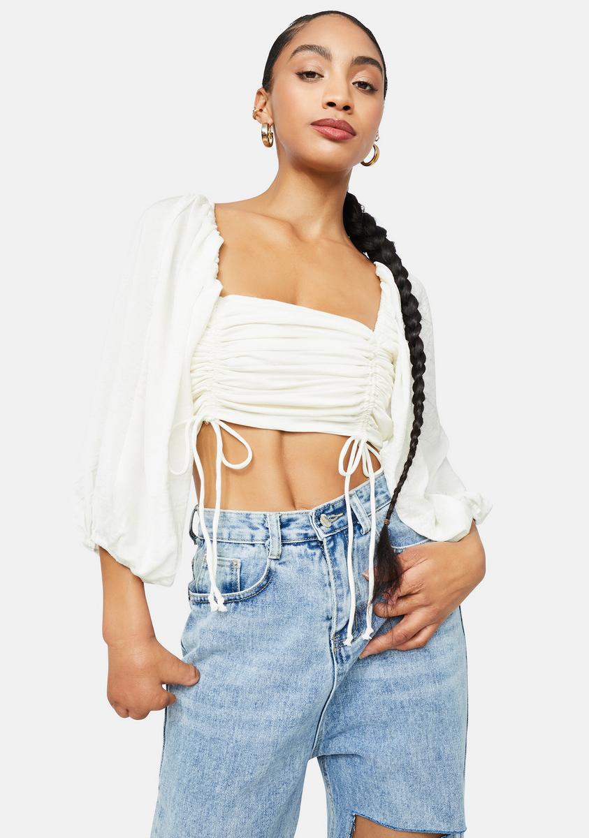 Blanc Believe In Me Ruched Crop Top,All Products : American Fashion Style Bags On Sale