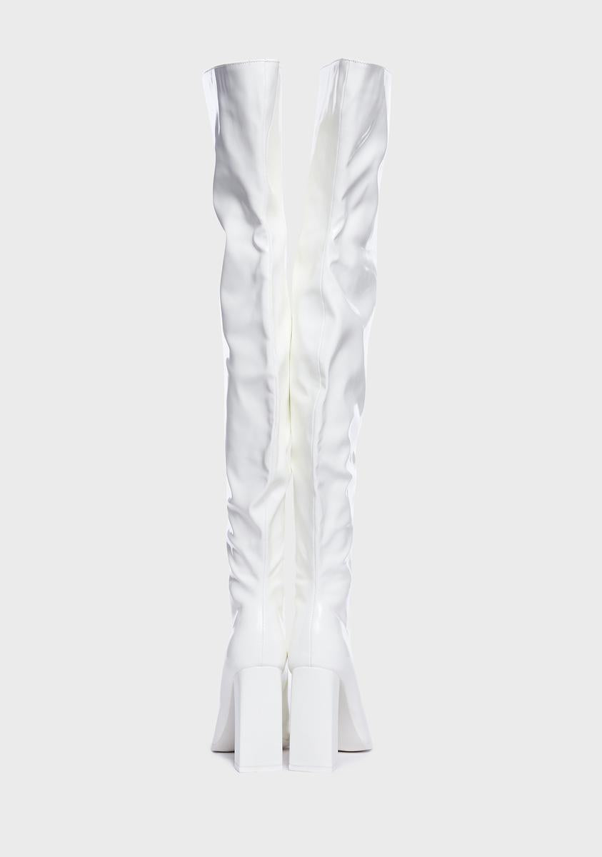 Public Desire PVC Thigh High Boots White Dolls Kill