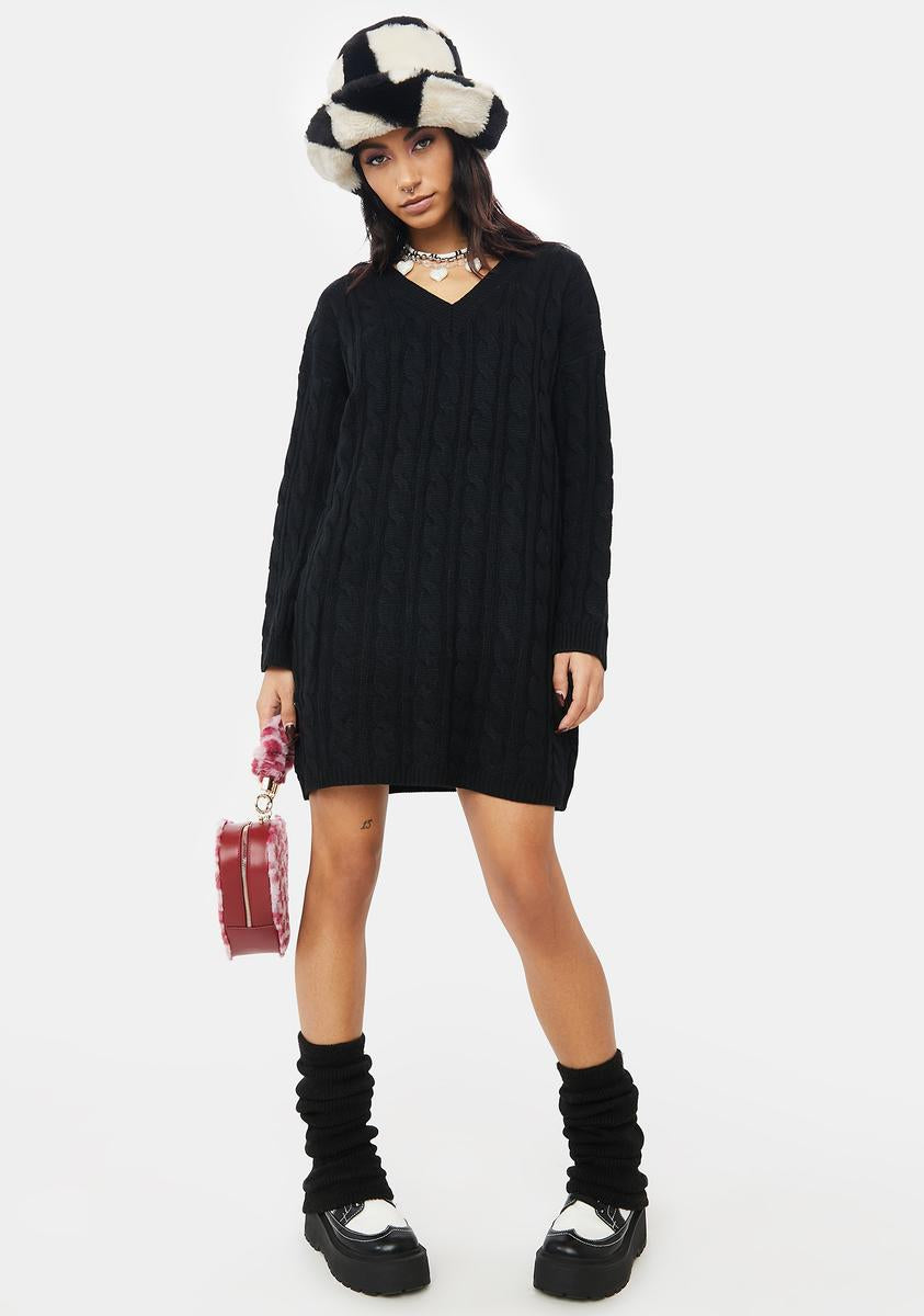 black knit sweater dress Black Knit Sweater Mini Dress – Long Sleeve Bodycon Fit | Mabel