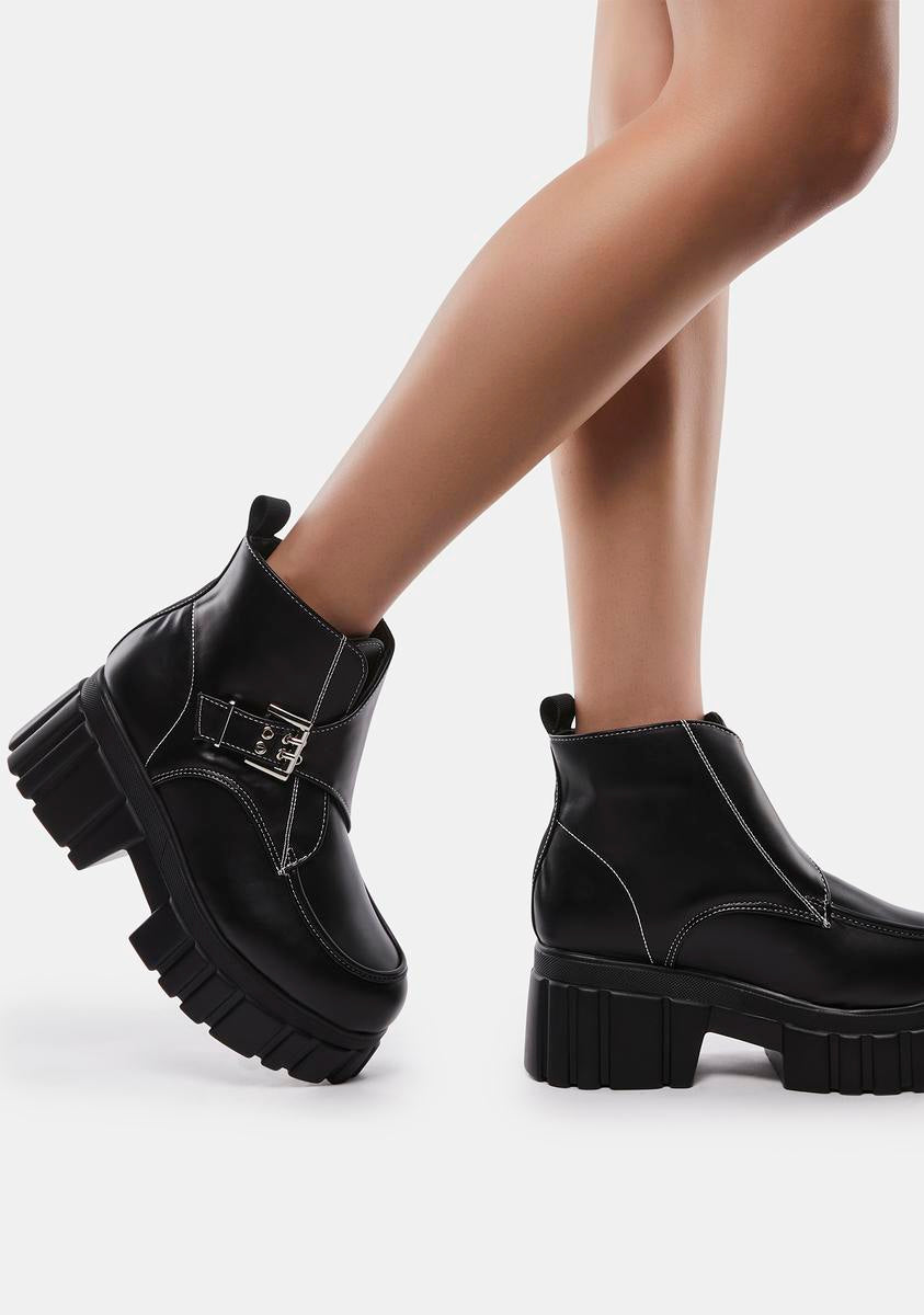 Koi Footwear Platform Buckle Ankle Boots Black – Dolls Kill
