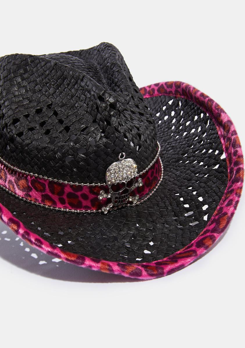 Current Mood Leopard Skull Cowboy Hat - Black/Pink – Dolls Kill display picture 2