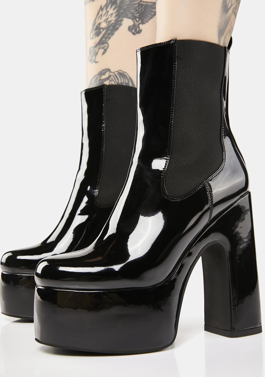 SIMMI Patent Vegan Leather Chelsea Heel Boots - Black – Dolls Kill