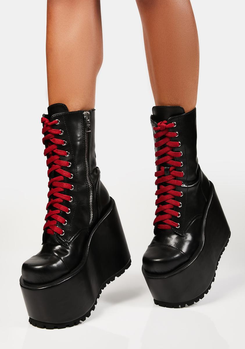 Current Mood Wedge Platform Boots With Red Laces - Black – Dolls Kill