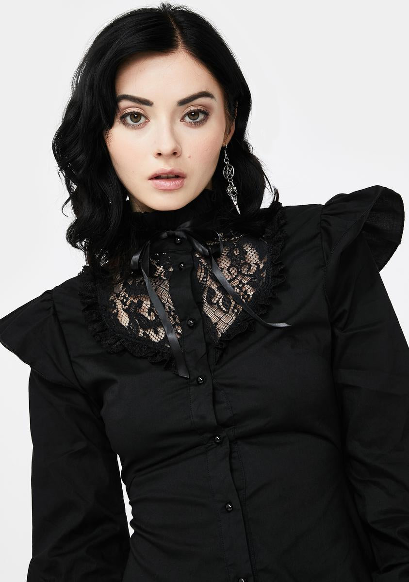 killstar wake the dead shirt dress Killstar | Dresses | Killstar Size S Gothic Wake The Dead Shirt Dress Black Lace Ruffles Button Front