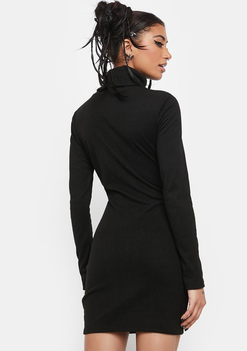 Long Sleeve Turtleneck Bodycon Mini Dress - Black Dolls Kill Long Sleeve Turtleneck Bodycon Mini Dress - Black Dolls Kill