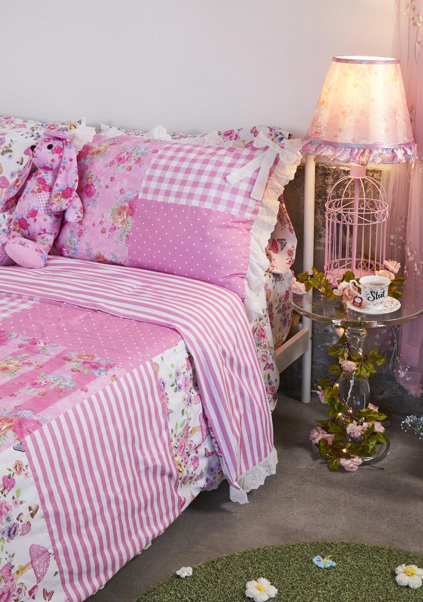 Dolls Home Gingham Mushroom Patchwork Duvet Set Pink Dolls Kill