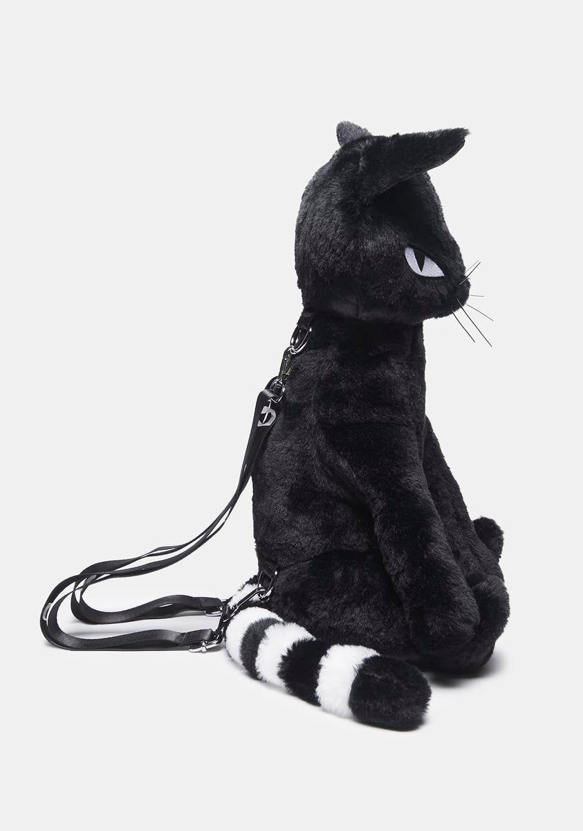 Dolls Kill x Emily The Strange Faux Fur Neechee Cat Backpack - Black