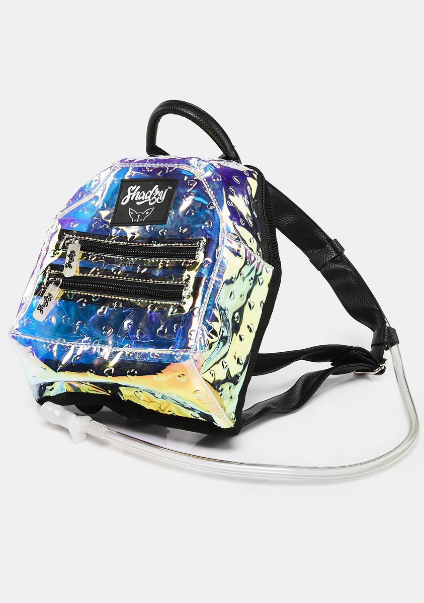 Shadzy Mini Backpack Black Iridescent Small Textured Y2K Raver Cybercore Bag Shadzy Oil Slick Reflective Hydration Mini Backpack - Black  main image 3