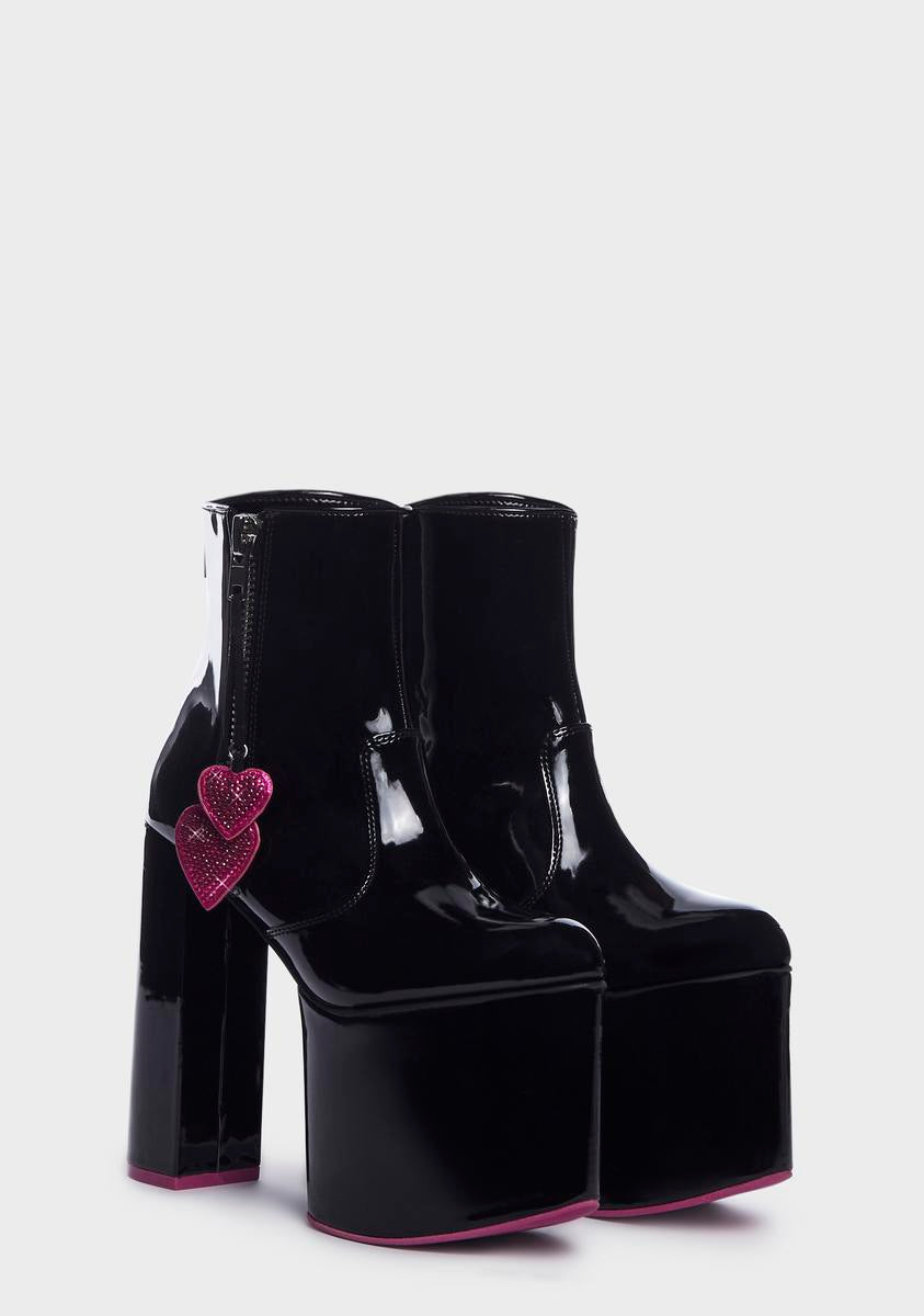 Sugar Thrillz Platform Ankle Boots With Heart Shaped Sole - Black