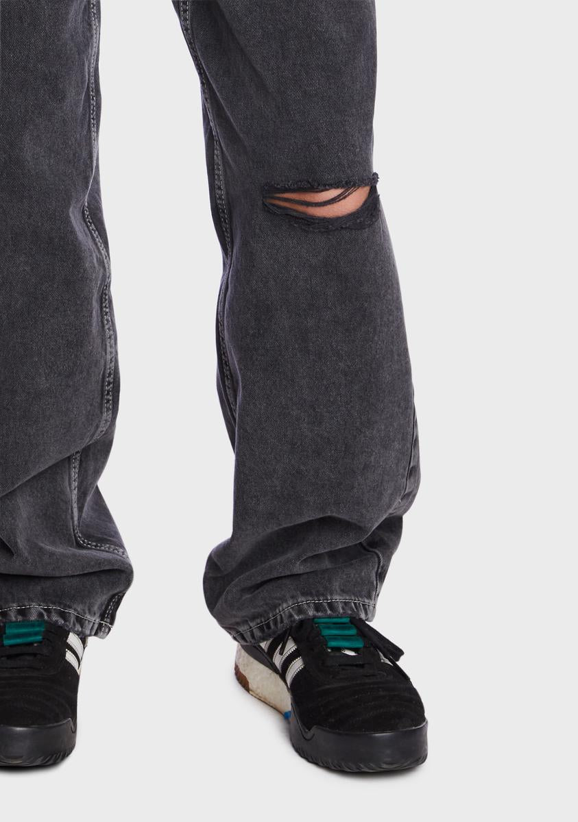 BDG Baggy Knee Rip Boyfriend Jeans - Washed Black – Dolls Kill