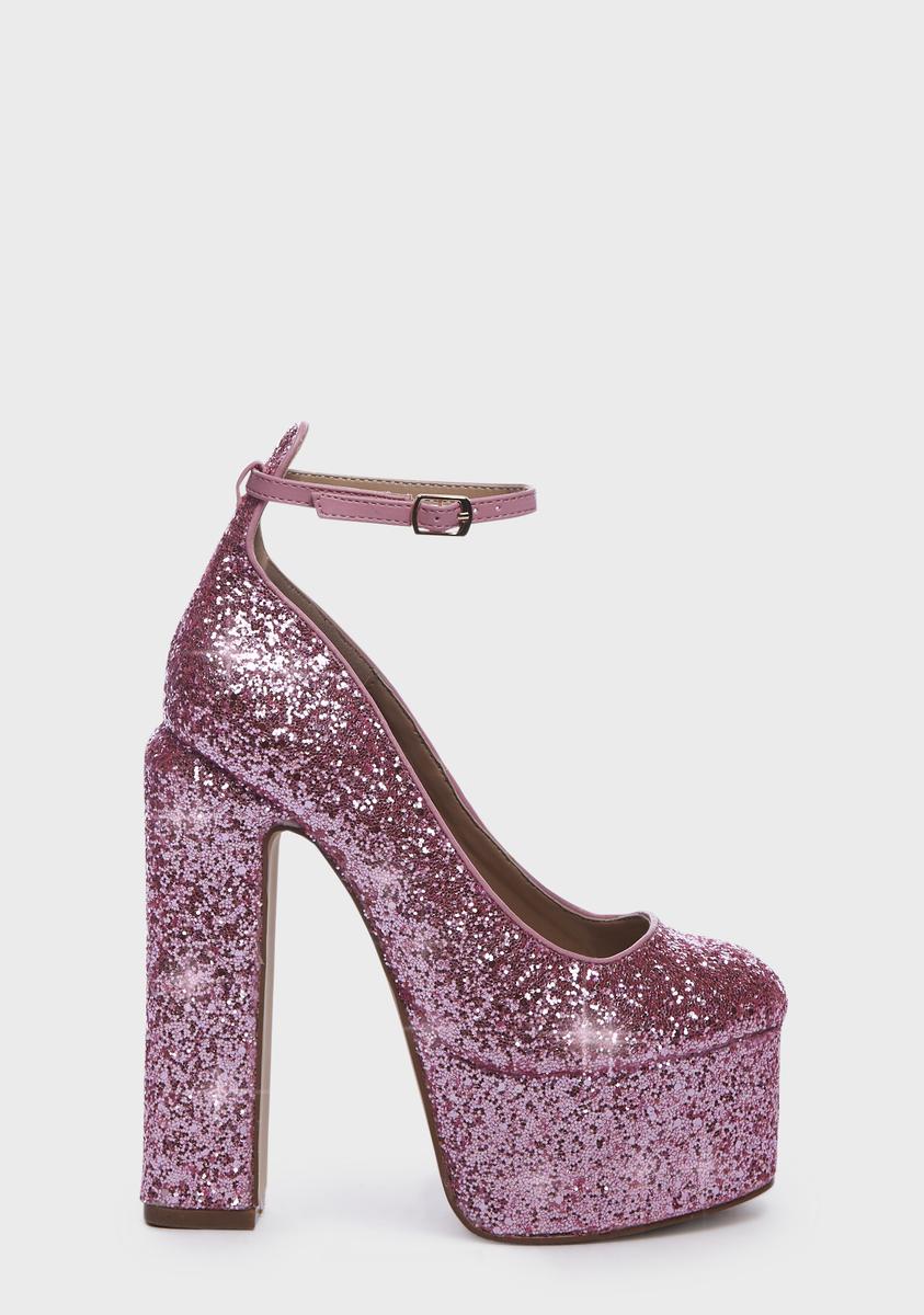 Lemon Drop by Privileged Glitter Platform Closed Toe Heels - Pink ...