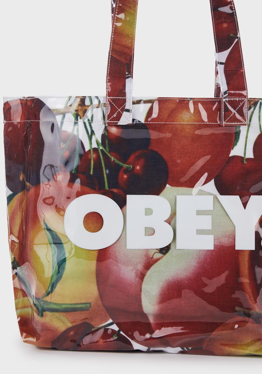 Obey PVC Fruit Print Tote Bag   Peach Multi