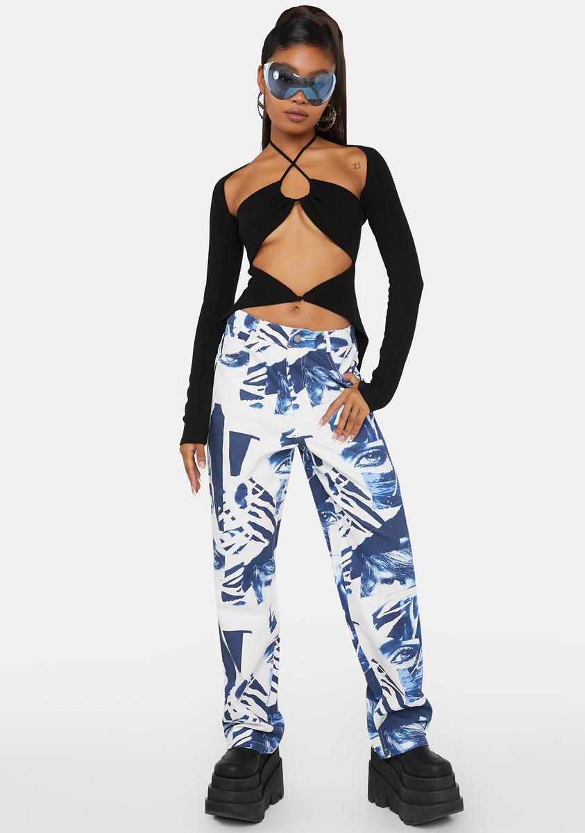 THE KRIPT Abstract Print Denim Pants - Blue