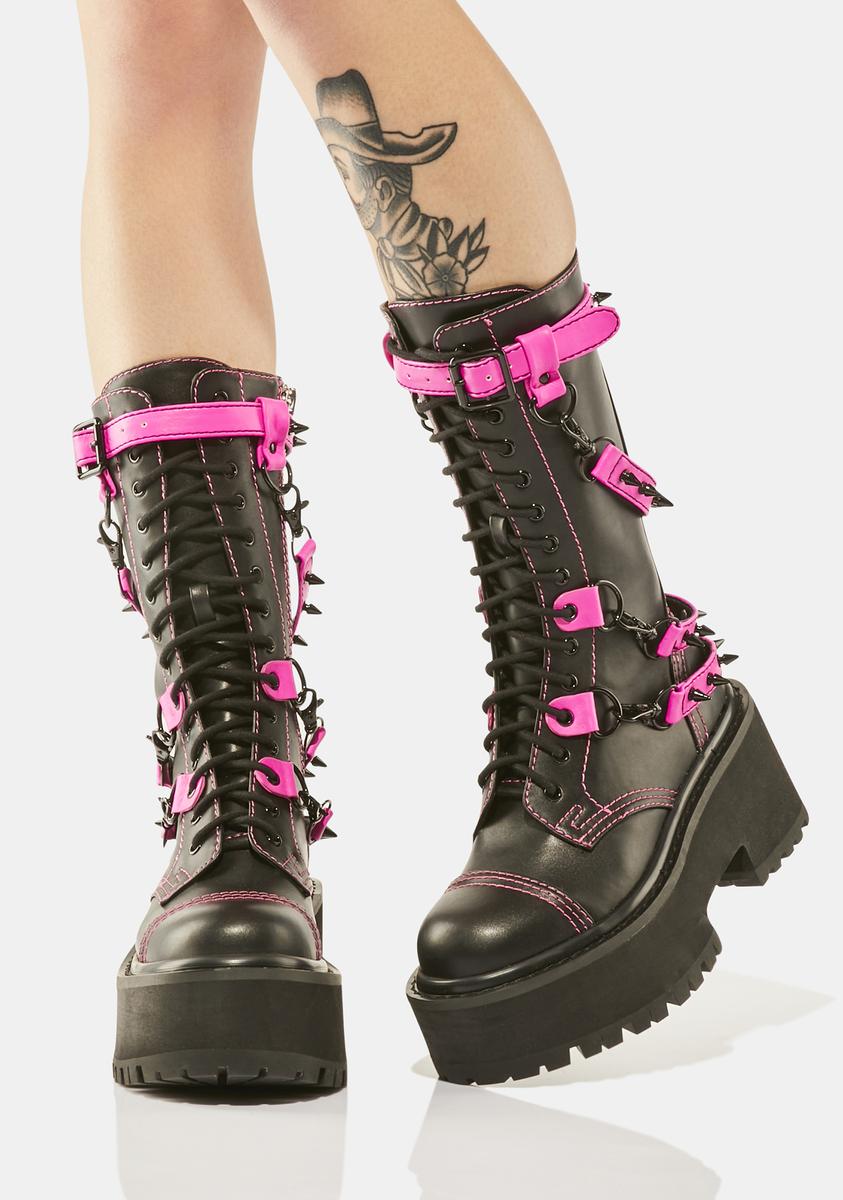 Current Mood Combat Boots With Spike Straps - Black – Dolls Kill