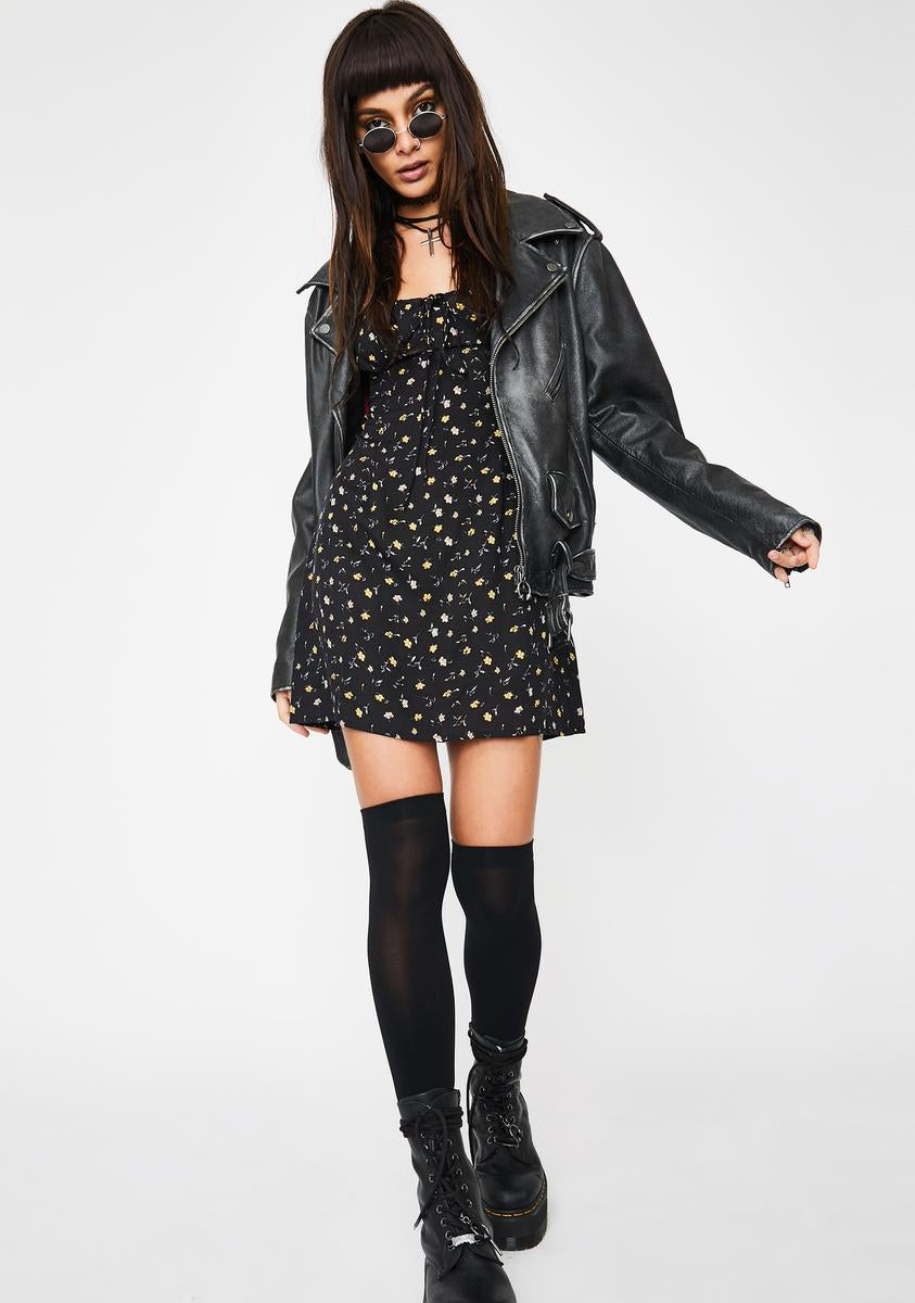 Mini Dress Leather Jacket With Floral Dress Vintage Sheer Floral