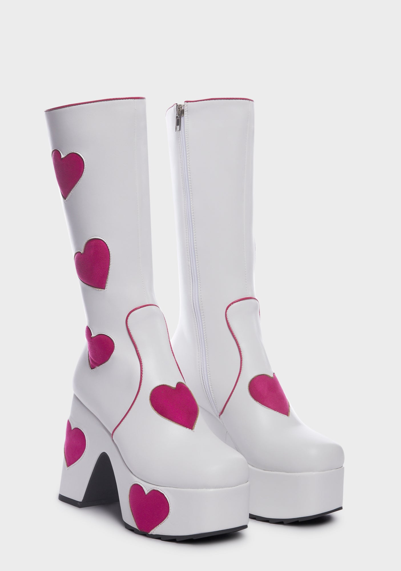 Lamoda Platform Heel Boots With Hearts - White/Pink#N# – Dolls Kill